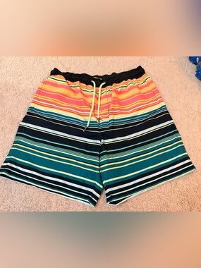 Men’s Multicolor Striped Drawstring swim Trunks